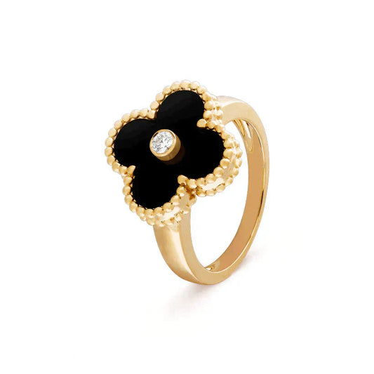[Charm Aries Jewelry]CLOVER ONYX RING GOLD DIAMOND