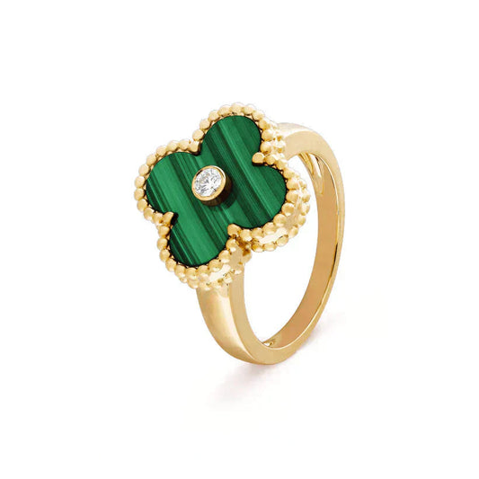 [Charm Aries Jewelry]CLOVER MALACHITE RING GOLD DIAMOND