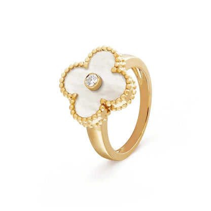 [Charm Aries Jewelry]CLOVER PINK MOP RING GOLD DIAMOND