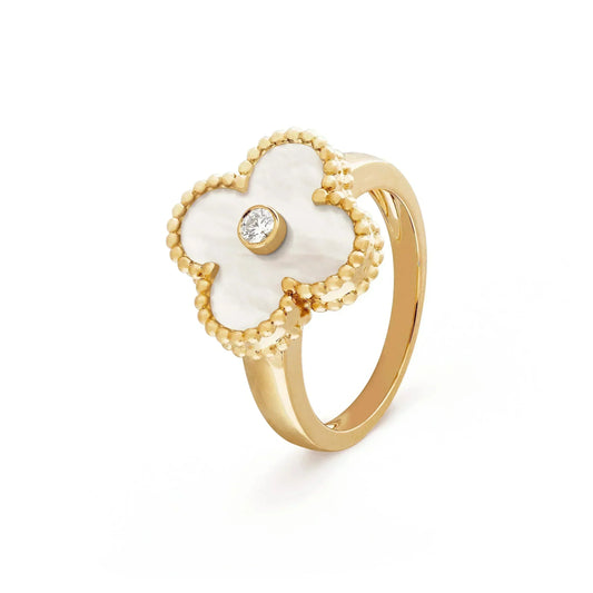 [Charm Aries Jewelry]CLOVER PINK MOP RING GOLD DIAMOND