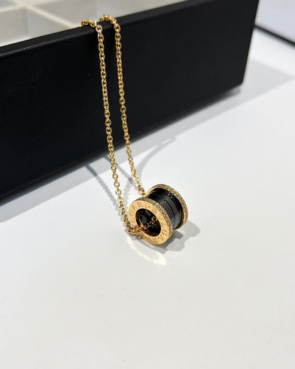 [Charm Aries Jewelry]ZERO 1 BLACK CERAMIC DIAMOND PINK GOLD NECKLACE