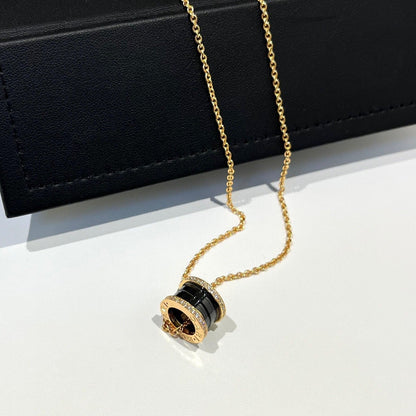 [Charm Aries Jewelry]ZERO 1 BLACK CERAMIC DIAMOND PINK GOLD NECKLACE