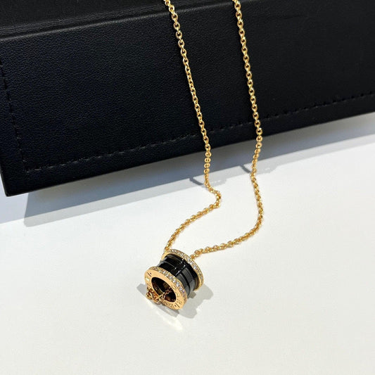 [Charm Aries Jewelry]ZERO 1 BLACK CERAMIC DIAMOND PINK GOLD NECKLACE